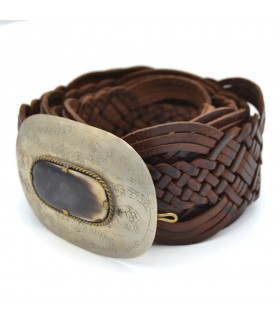 Cintura intrecciata in pelle con intarsio in osso - alpaca - 95 cm - modello Adham