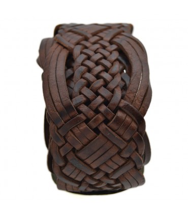 Ceinture en cuir tressé avec incrustation d'os - Alpaga - 95 cm - Modèle Adham