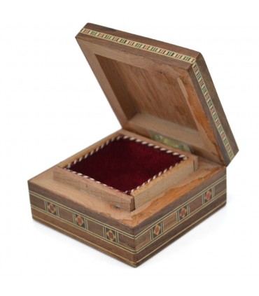 Boîte carrée incrustée syrienne - Bois et nacre - 8 cm - Modèle Palmira