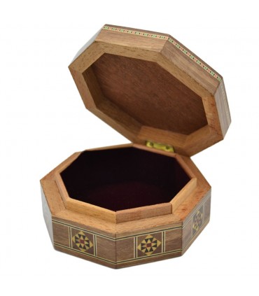 Caja Hexagonal Taracea Siria - Diseño Mosáico - Modelo Hama 10 cm