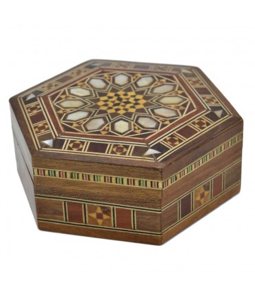 Caixa hexagonal incrustada síria - Design de mosaico - Modelo Hama 10 cm