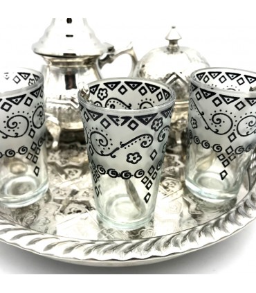 Juego de Té Arabe- Tetera - Bandeja Patas - 3 Vasos - Azucarero