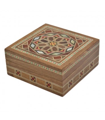 Caja Taracea Cuadrada Siria - Tapa Estrella Granadina - 8.5 cm