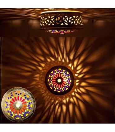 Applique ou Plafonnier - Mosaïque Ajourée Laiton Arabe - Couleurs Résines