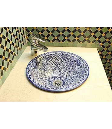 Lavabo Redondo Marroquí Cerámica Esmaltada - Pintado a mano - Modelo Fez - 35 cm