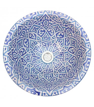Round Moroccan Enamelled Ceramic Washbasin - Hand Painted - Fez Model - 35 cm