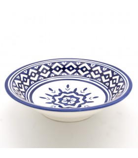 Plato Hondo Fez Decorado  - Cerámica Pintada - Blanco Azul - Modelo SHAMS