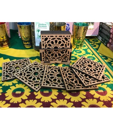 Conjunto 6 Bases para Copos Celosía Arabe - Madeira - Modelo Alhambra