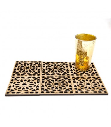 Set 6 arabische Gitteruntersetzer - Holz - Alhambra Modell
