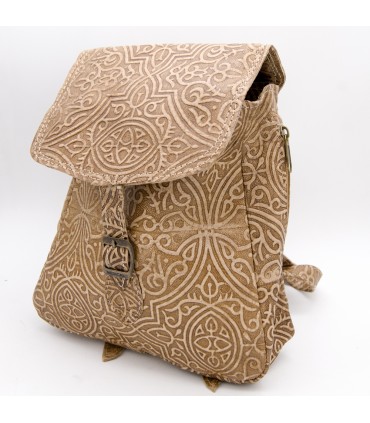 maroquinerie sac à dos en cuir embossé motifs mauresques