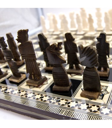 Schach im arabischen Stil - Intarsien und geschnitzter Knochen 40x40cm