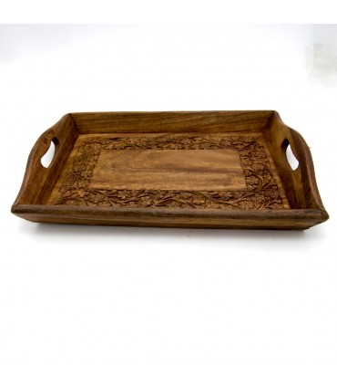 Set 3 plateaux en bois sculpté à motif floral - modèle Alsawani